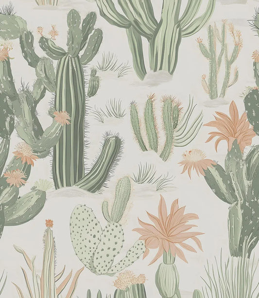 Cactus Wallpaper Peel and Stick, Beige Green Succulent Contact Paper, 17.5" x 118" Floral Boho Botanical Wall Paper Self Adhesive Removable Waterproof for Bedroom Cabinet Drawer Table Decor