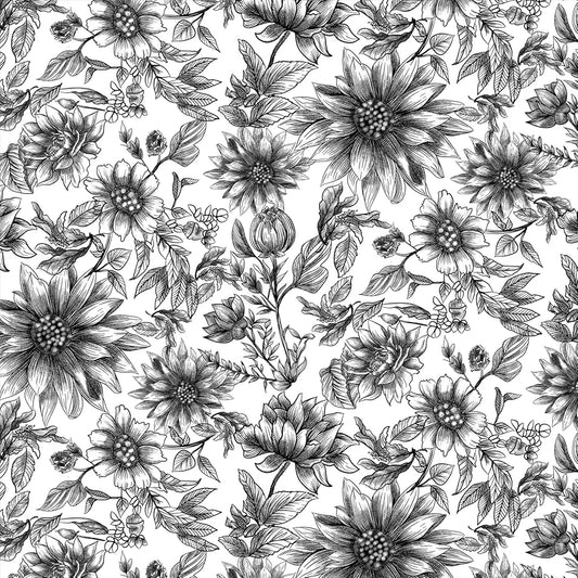 Modern Floral Wallpaper Peel and Stick Boho Wallpaper 17.5" x 118" Leaf Contact Paper Self Adhesive Waterproof Vintage Black and White Floral Wall Paper for Bedroom Walls Cabinets Locker