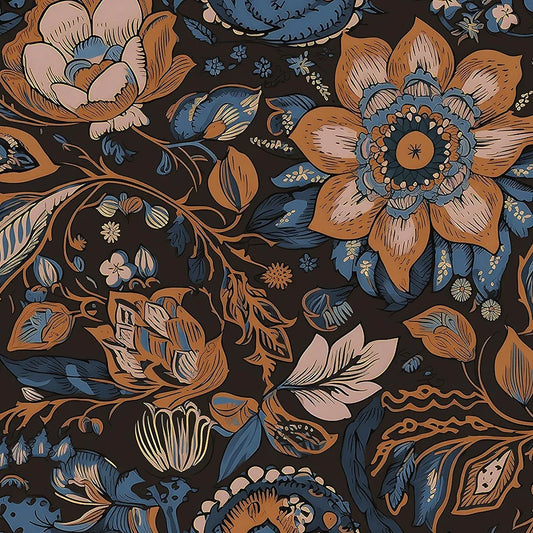 Dark Floral Wallpaper Peel and Stick Boho Wallpaper for Cabinets Vintage Floral Contact Paper Waterproof Self Adhesive Wall Paper for Bedroom Drawers Bookcase 17.5in x 9.8ft