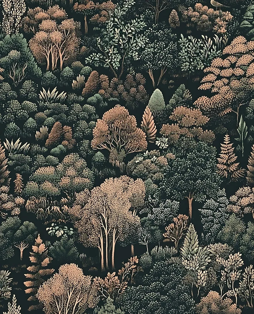 Dark Forest Wallpaper Peel and Stick Woodland Tree Mountains Wall Mural Boho Wallpaper 17.5"x118" Waterproof Self-Adhesive Removable Modern Floral Wall Paper for Cabinet Bathroom Walls Decor