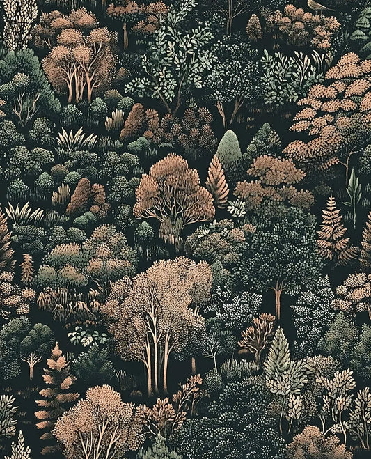 Dark Forest Wallpaper Peel and Stick Woodland Tree Mountains Wall Mural Boho Wallpaper 17.5"x118" Waterproof Self-Adhesive Removable Modern Floral Wall Paper for Cabinet Bathroom Walls Decor