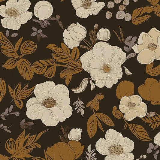 Dark Brwon Floral Wallpaper Peel and Stick, Beige Flower Contact Paper With Yellow Leaf, Botanical Wall Paper Self Adhesive Waterproof Removable for Room Shelves Cabinet Drawer Table 17.5" x 118"