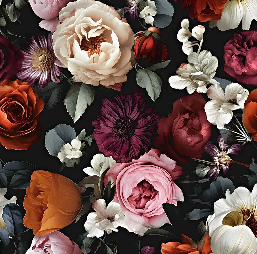 Floral Wallpaper Peel and Stick, Rose Flowers Contact Paper 17.5" x 118", Modern Wall Paper Self Adhesive Removable Waterproof for Room Walls Shelves Cabinet Drawer Table Decor