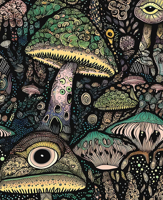 Dark Green Mushrooms Wallpaper Peel and Stick, Whimsy Mushroom Elf Contact Paper, Magic Vintage Boho Wall Paper Self Adhesive Removable Waterproof for Shelves Cabinet Drawer Table Decor 17.5" x 118"