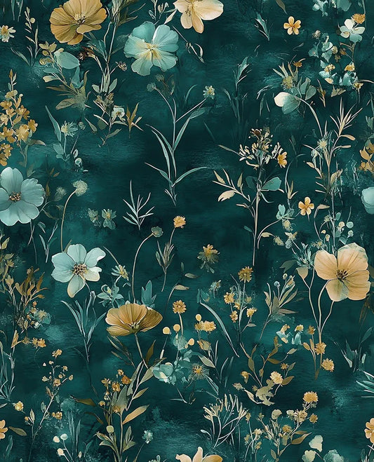 Teal/Blue/Yellow Floral Peel and Stick Wallpaper Boho Wallpaper 17.5"x118" Vintage Wildflowers Contact Paper Waterproof Self Adhesive Modern Stick on Wall Paper for Bedroom Walls Table Cabinet