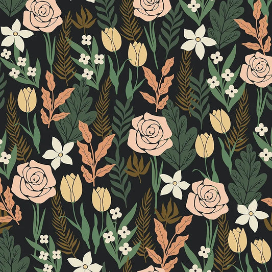 Boho Floral Wallpaper Peel and Stick, Rose Flowers Farmhouse Contact Paper, Black/Pink/Green Botanical Wall Paper Self Adhesive Waterproof Removable for Shelves Cabinet Drawer Table Decor 17.5" x 118"