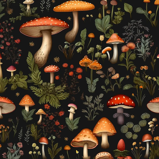 Mushrooms Wallpaper Peel and Stick Drak Floral Contact Paper Vintage Self Adhesive Wall Mural Boho Botanicl Wall Paper for Room Walls Stairs Countertop Decor 17.5in x 118in