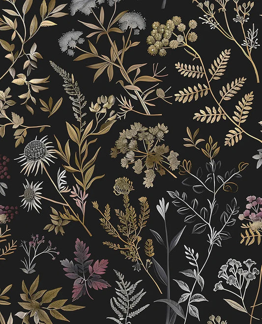 Dark Floral Leaf Wallpaper Peel and Stick 17.5in x118in Vintage Floral Contact Paper Self-Adhesive Removable Modern Boho Wall Paper for Walls Drawer Bathroom Locker