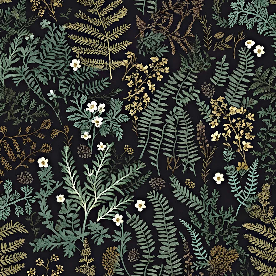 Black Forest Peel and Stick Wallpaper, Green Golden leaf Contact Paper 17.5" x 118", Botanical Jungle Wall Paper Murals Removable Self Adhesive Waterproof for Room Walls Shelves Cabinet Drawer Table