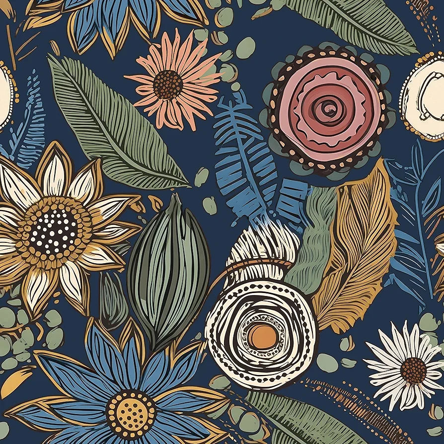 Boho Wallpaper Peel and Stick,Vintage Floral Contact Paper 17.5" x 118", Retro Botanical Flower Wall Paper Self Adhesive Removable Waterproof for Walls Shelves Cabinet Table 