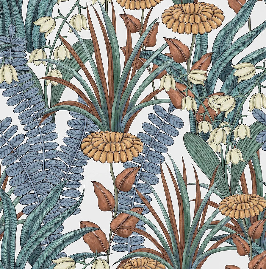 Boho Floral Peel and Stick Wallpaper, Vintage Botanical Contact Paper, Self Adhesive Wall Mural 17.5" x 118" Tropical Wall Paper Waterproof Removable for Bedroom Walls Cabinet 